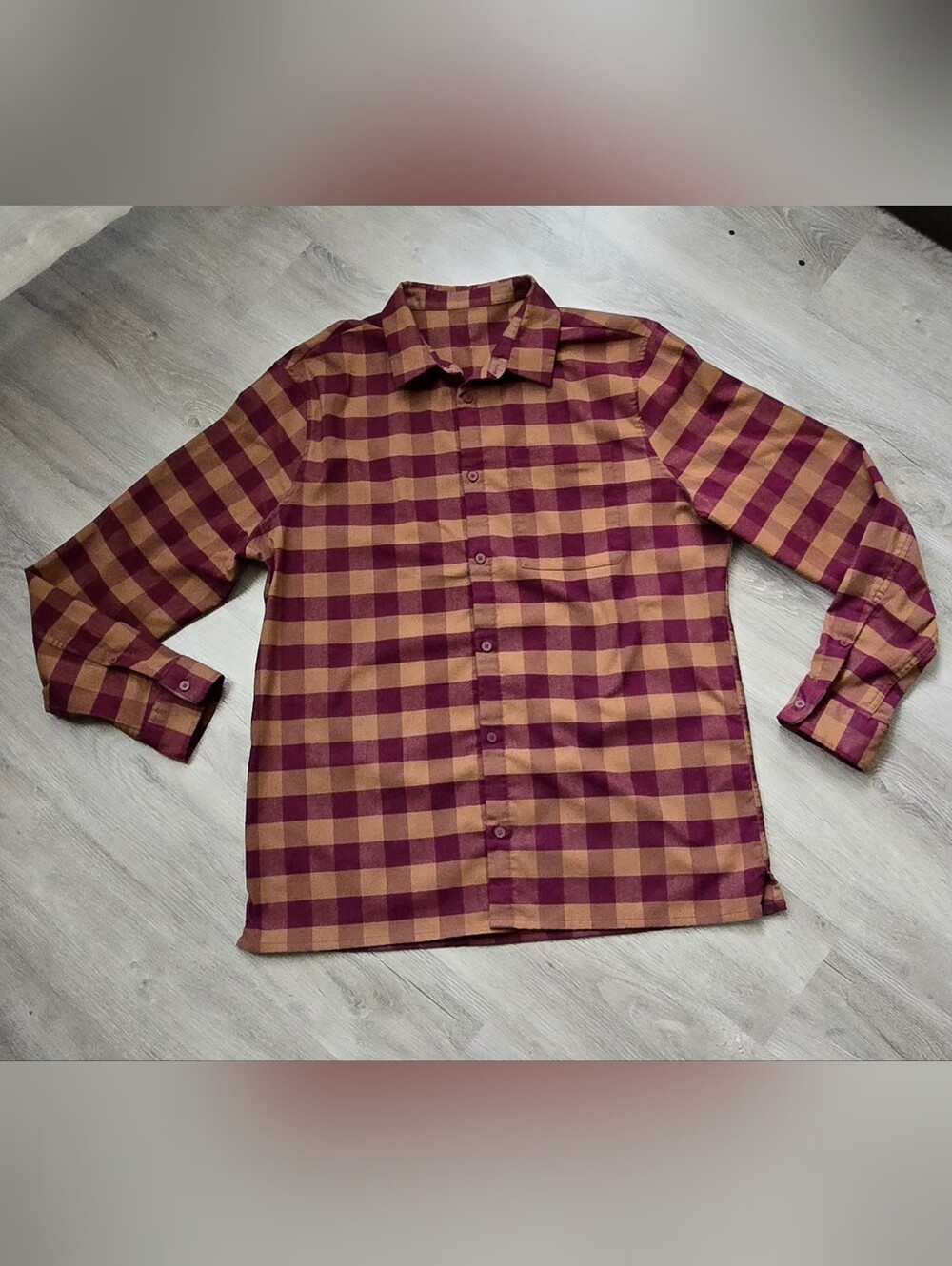lululemon athletica Men's Burgundy and Tan Checked Button-Down Shirt